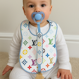 Baby's multi Colour inspired Bib & Dummy Clip Set