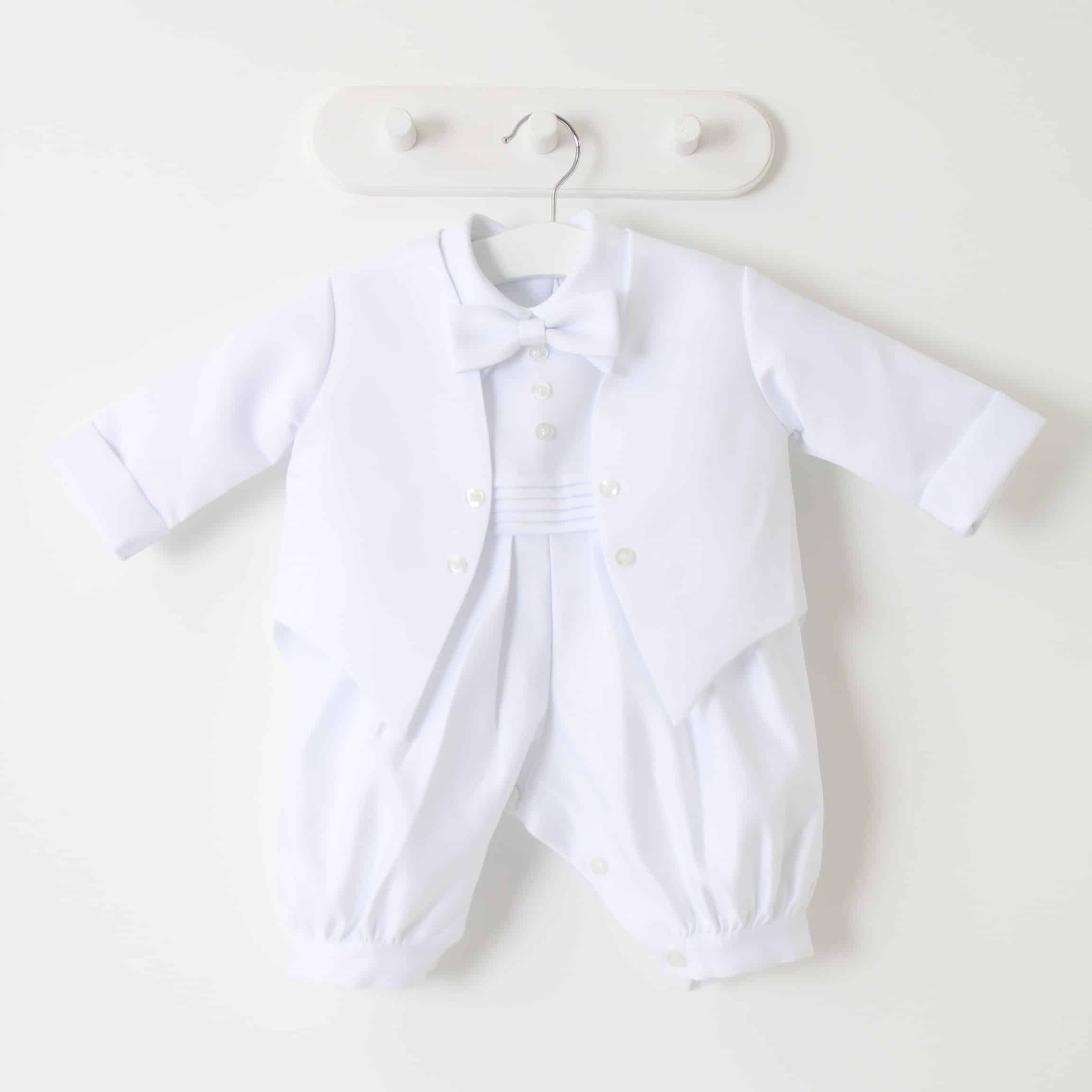 CHRISTENING Boys Vivaki Outfit With Coat And Dicky Bow White