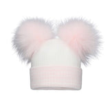 White & Pink Stripe Double Pom Hat