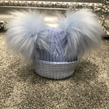 Blue & White Stripe Double Pom Hat