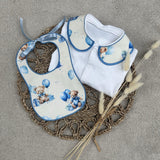 Boys White Teddy Balloon Handmade Sleepsuit And Bib