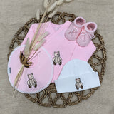 Little Brown Bear Baby Girl's Bear Gift Set - Pink Vest