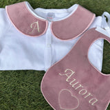 Perfect Little Thing Girls Pink Handmade Sleepsuit And Bib