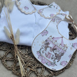 Perfect Little Thing Girls Beige Carousel Handmade Sleepsuit And Bib