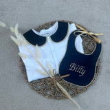 Boys Navy and Gold Handmade Sleepsuit And Bib