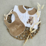 Perfect Little Thing Unisex Beige Bear Handmade Sleepsuit And Bib