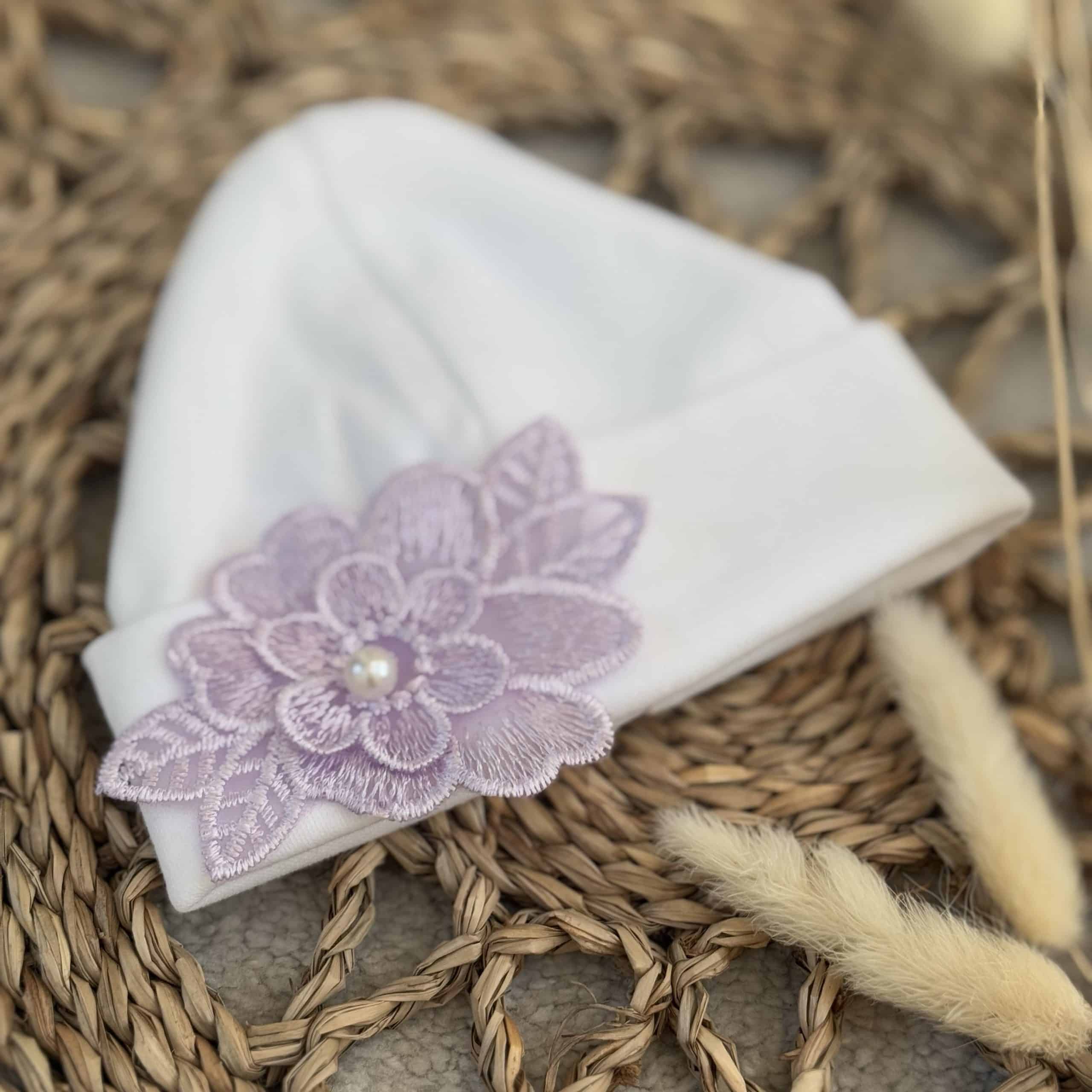 Baby Girls Lilac Flower Beanie Hat – Perfect Little Thing