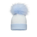 White & Blue Stripe Single Pom Hat