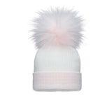 White & Pink Stripe Single Pom Hat
