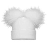 Unisex Baby White Double Pom Hat