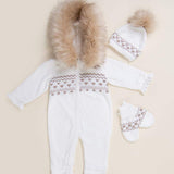 Caramelo Kids Knitted Heart Fairisle Zip snowsuit Ivory/Beige