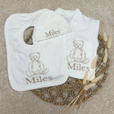 Unisex Baby Personalised Bear Sleepsuit Set With Hat & Bib