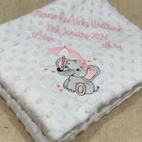 Perfect Little Thing Personalised Unisex Elephant Blanket, Full birth details - White