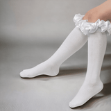 Caramelo Kids Girls Ruffle Trim Knee Socks - White