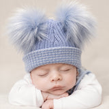Newborn Blue & White Stripe Double Pom Hat