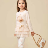 CARAMELO KIDS Girls Cream Cotton Handbag Legging Set