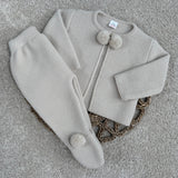 Unisex Baby Beige 2 Piece Pom Suit