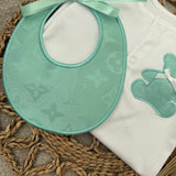 Boys Mint Billy Bear Handmade Sleepsuit & Bib Set