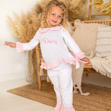 Girls White & Pink Personalised Frilly Pyjamas