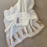 Baby's Beige Bunny Rabbit Handmade Cardigan and Blanket Set