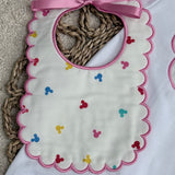 Personalised White & Pink Mouse Print Baby Sleepsuit with Handmade Bib