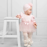 Baby Girls Pink Ribbed Tulle Long Sleeved Dress