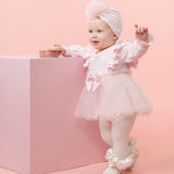 Baby Girls Pink Ribbed Tulle Long Sleeved Dress