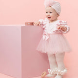 Baby Girls Pink Ribbed Tulle Long Sleeved Dress