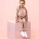 Caramelo Kids Girls Pink Velour Tracksuit With Bow