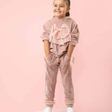 Caramelo Kids Girls Pink Velour Tracksuit With Bow