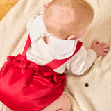 Caramelo Kids Girls Red Dungaree Babysuit Set with Bow Headband