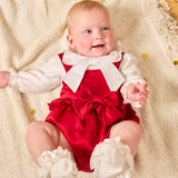 Caramelo Kids Girls Red Dungaree Babysuit Set with Bow Headband