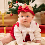 Caramelo Kids Girls Red Dungaree Babysuit Set with Bow Headband