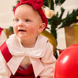Caramelo Kids Girls Red Dungaree Babysuit Set with Bow Headband