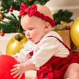 Caramelo Kids Girls Red Dungaree Babysuit Set with Bow Headband