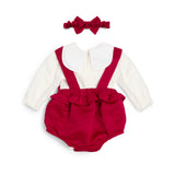 Caramelo Kids Girls Red Dungaree Babysuit Set with Bow Headband