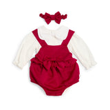 Caramelo Kids Girls Red Dungaree Babysuit Set with Bow Headband