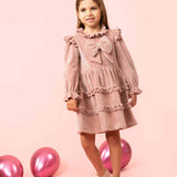 Caramelo Kids Girls Pink Velour Dress With Pearl Bow