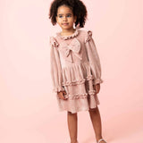 Caramelo Kids Girls Pink Velour Dress With Pearl Bow