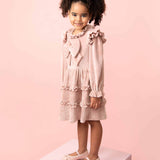 Caramelo Kids Girls Pink Velour Dress With Pearl Bow