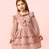 Caramelo Kids Girls Pink Velour Dress With Pearl Bow