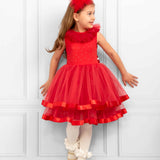 Caramelo Kids Girls Red Satin Trim Party Dress