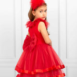 Caramelo Kids Girls Red Satin Trim Party Dress