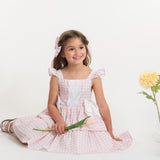 Girls Pink & White Gingham Summer Dress