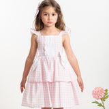 Girls Pink & White Gingham Summer Dress