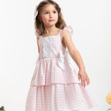 Girls Pink & White Gingham Summer Dress