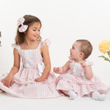 Girls Pink & White Gingham Summer Dress