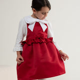 Caramelo Kids Girls Red & White Cotton Dress Set with Bow Hairband