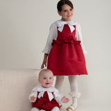 Caramelo Kids Girls Red & White Cotton Dress Set with Bow Hairband