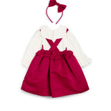 Caramelo Kids Girls Red & White Cotton Dress Set with Bow Hairband